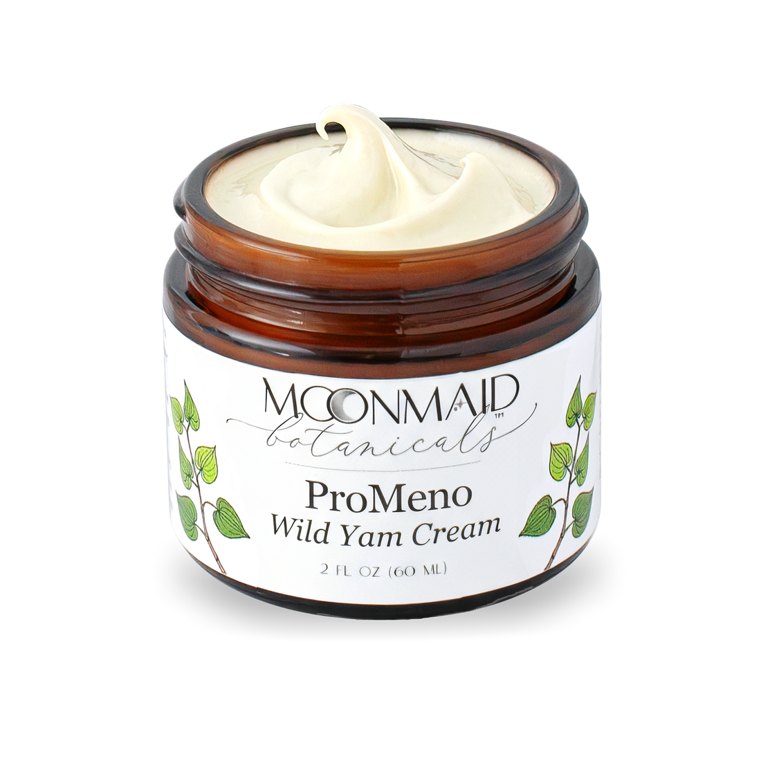 Amber Jar 2 oz of ProMeno Wild Yam Cream Showing Cream Texture